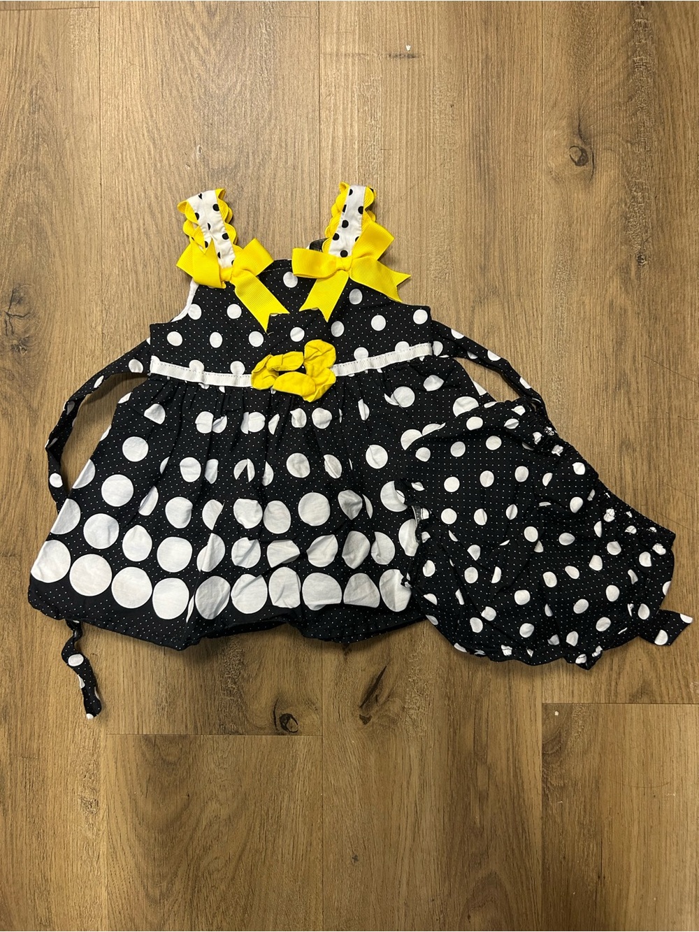 Rare Editions Black and White Polka Dot Dress with Yellow Bows